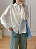 Women's Embroidered Cat Turn-Down Collar Long-Sleeve Shirt, White Pure Cotton, Slim Fit, Versatile Campus Style