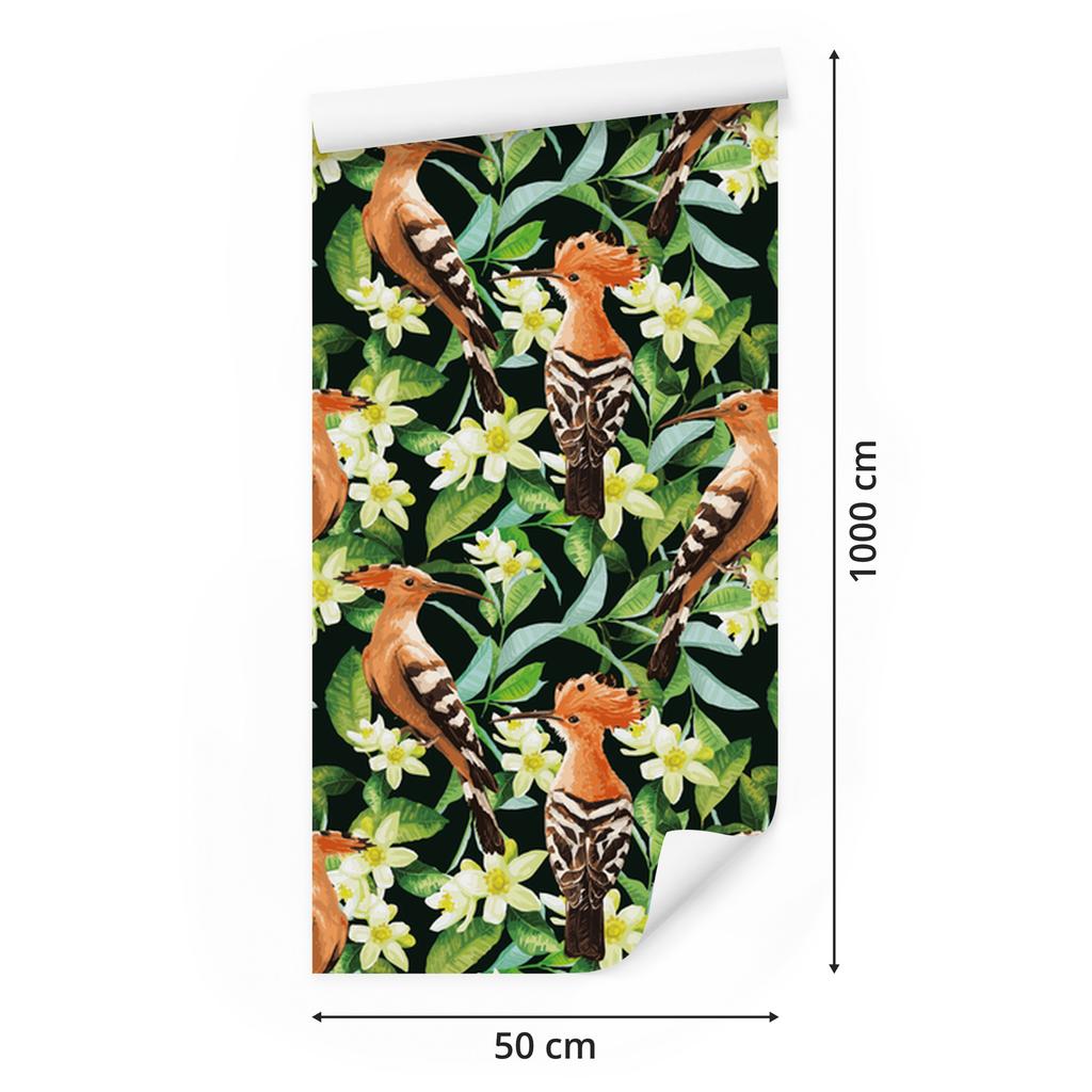 Hoopoes Among Flowers Wallpaper for Living Room and Bedroom 50x1000