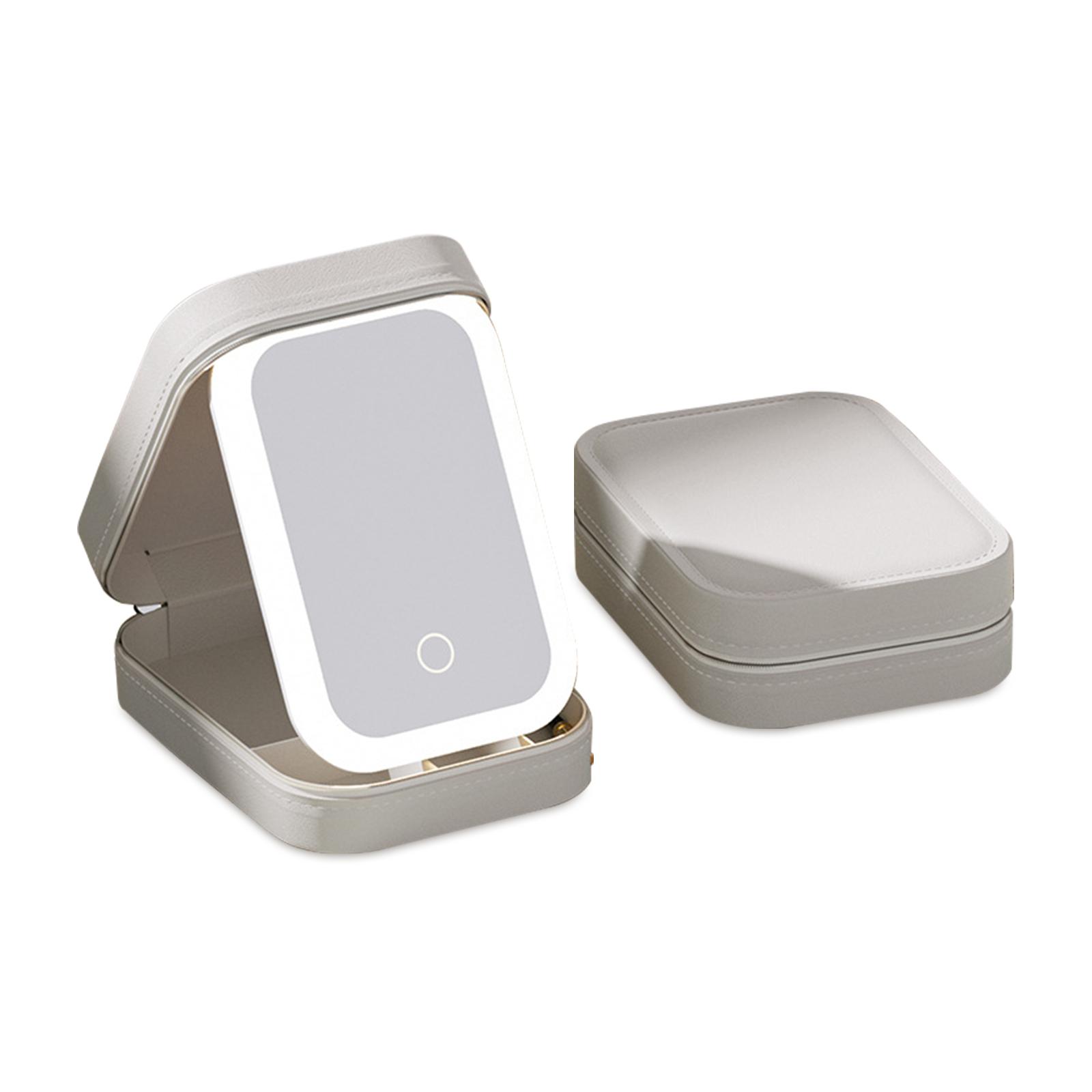 

Сумка для хранения макияжа Светодиодное зеркало с подсветкой Косметическое зеркало Сенсорное управление 3-цветное освещение Пыленепроницаемое белый