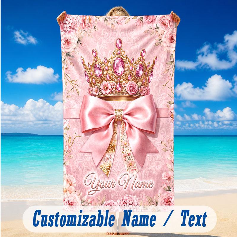 Floral Garden Theme Beach Towel Personalized Custom Name & Text Soft Quick Dry Beach Towel for Swimming Travel