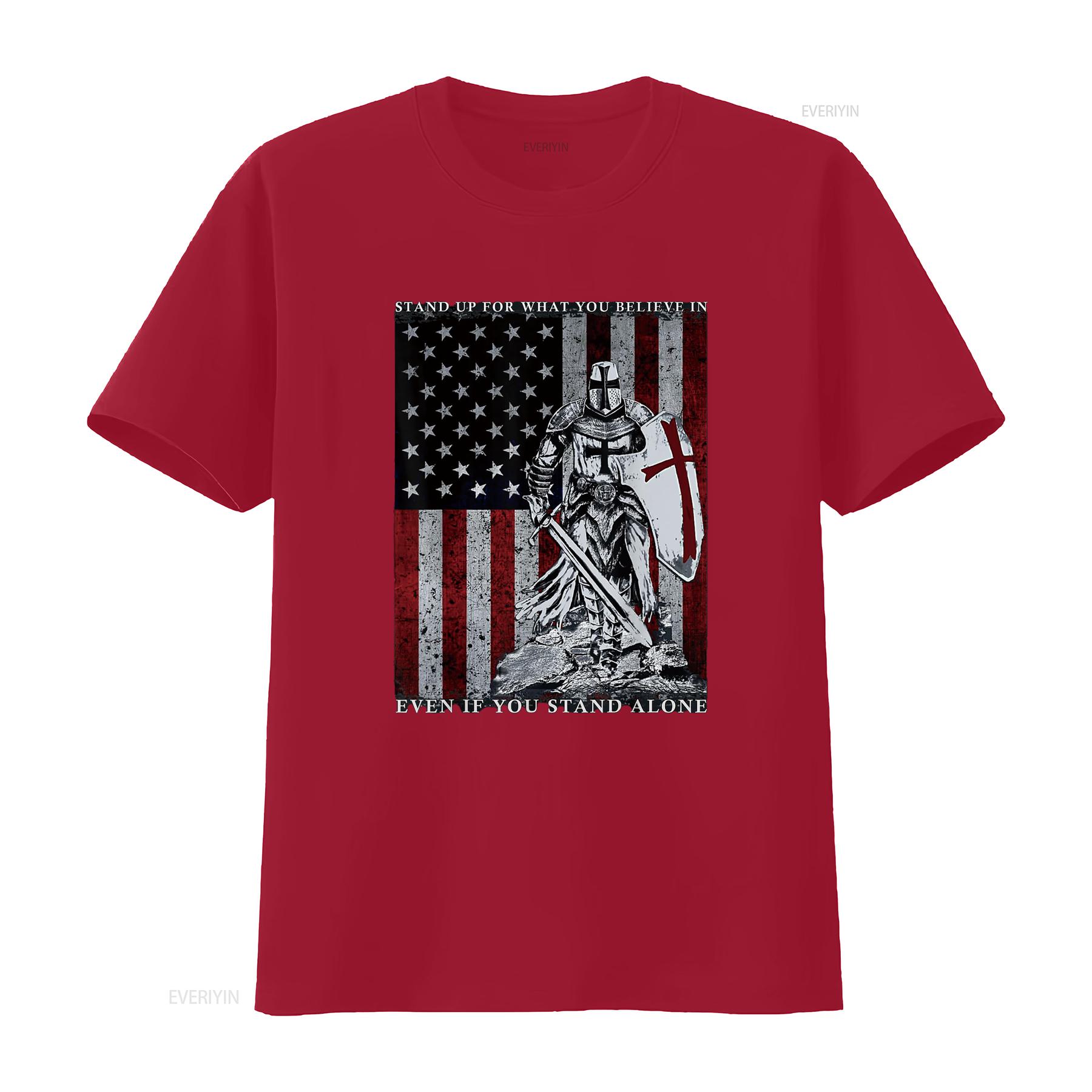 

Knight Templar American Flag Crusader T Shirt vintage Washed Breathable graphic Unisex Slightly Versatile Casual S