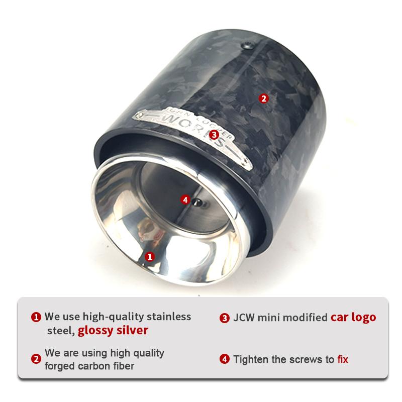 

Серебристый Наконечник глушителя из кованого углеродного волокна Подходит для Mini Cooper S / JCW Для R55 R56 R57 S R58 R59 R60 R61 F54 F55 F56 F57 F60 inlet 85mm