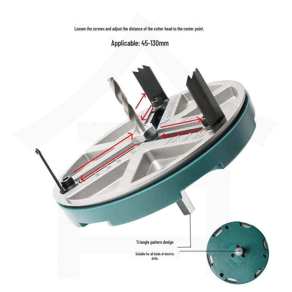 Adjustable Multifunction Wood Hole Opener 45-130mm Range for Wood, Plasterboard, Plastic, Aluminum.