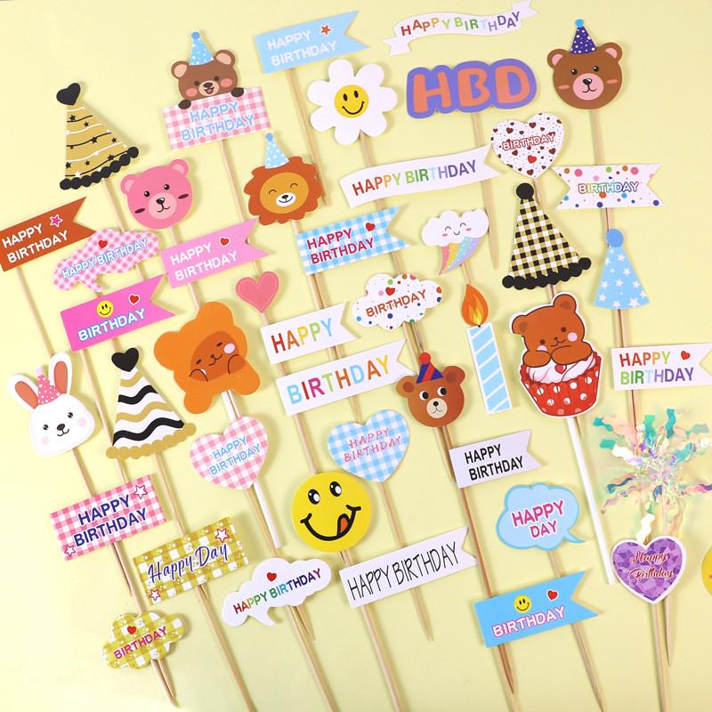 30-Piece Kraft Paper Cake Toppers: Happy Birthday Stars & Hearts