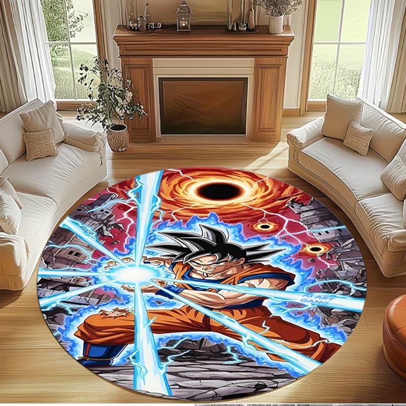 Dragon Ball Print Round Rug, Washable Floor Carpet, For Entryway Dorm Laundry Room Office Study, Home Decor Birthday Christmas Gift