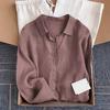 Camicia da donna in lino stile francese per la primavera/estate: Top casual a maniche lunghe in cotone e lino, dalla vestibilità morbida