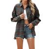 Women's Fashionable Wide Plaid Long Sleeved Loose Button Pocket Shirt Jacket