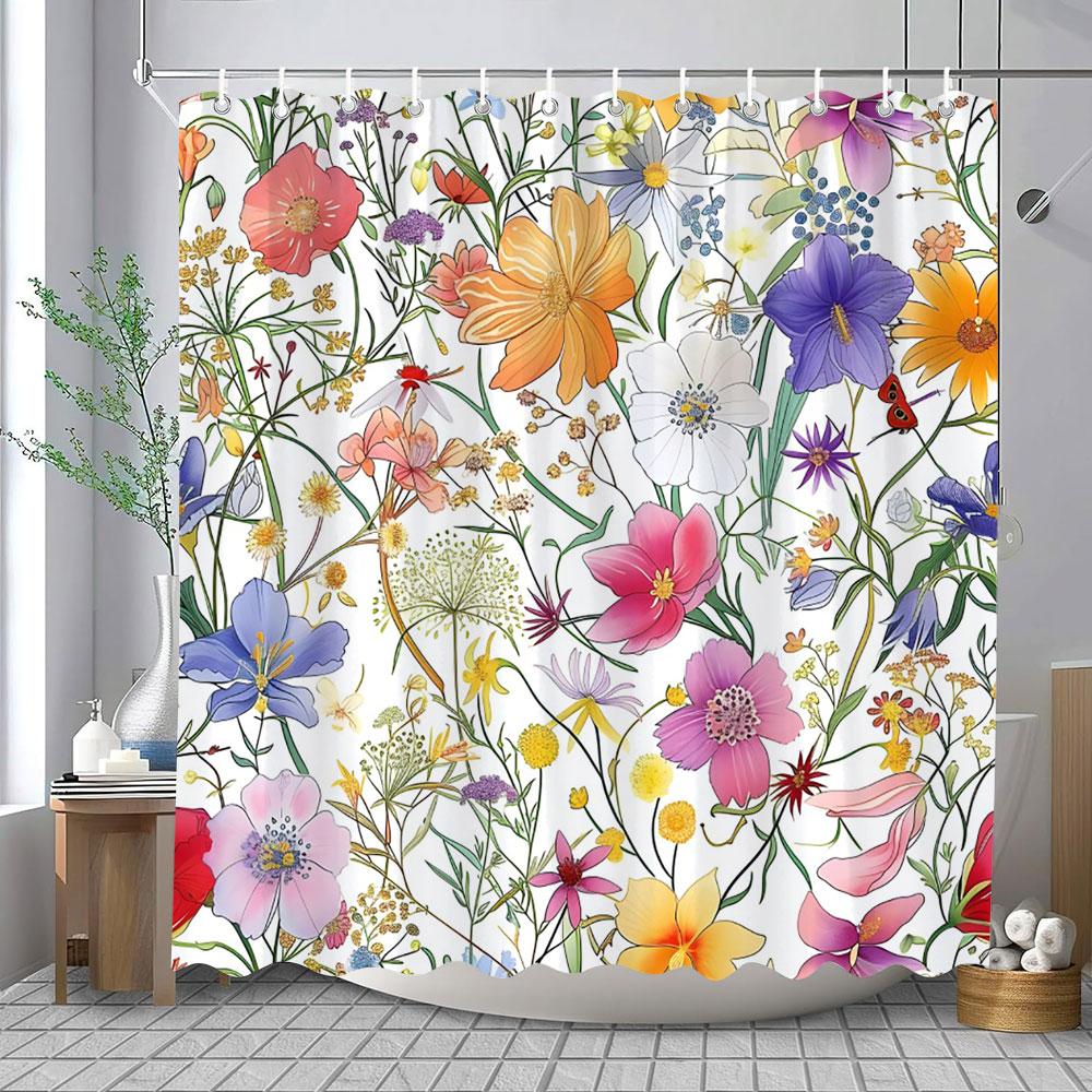 Floral Shower Curtain Flower Fabric Cloth Shower Curtains For Rustic Vintage Bathroom Decor Bath Curtains Watercolor Chic Cosmos