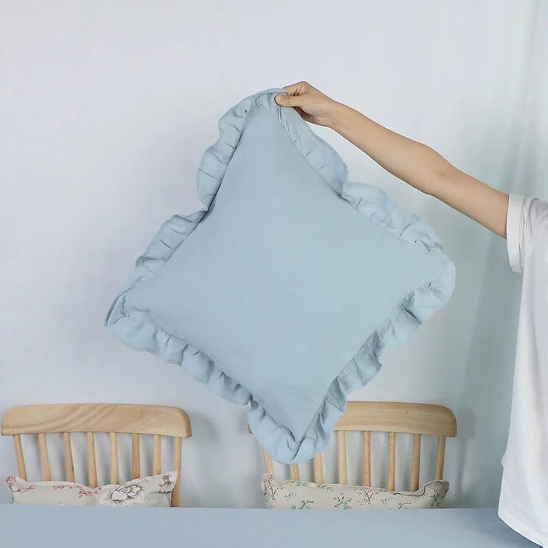 2pcs Body Pillow Cover 100% Cotton Pillowcase Solid Color Ruffle Throw Pillows 45X45CM Soft and Breathable Couch Decoration
