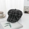Black and White Cotton New Face-showing Plaid Striped Octagonal Beret Dome Fashionable Women's Hat Brim Strap
