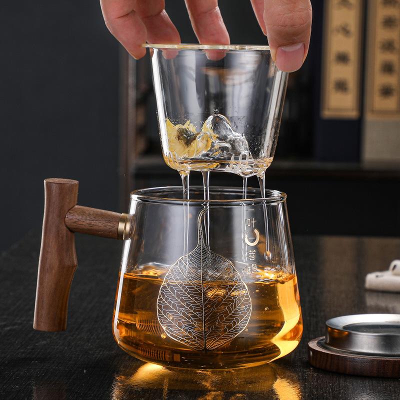 Glass Heat-resistant Tea Separation Tea Cup Personal Office Water Cup Household Filter Flower Teacup with Lid Gift