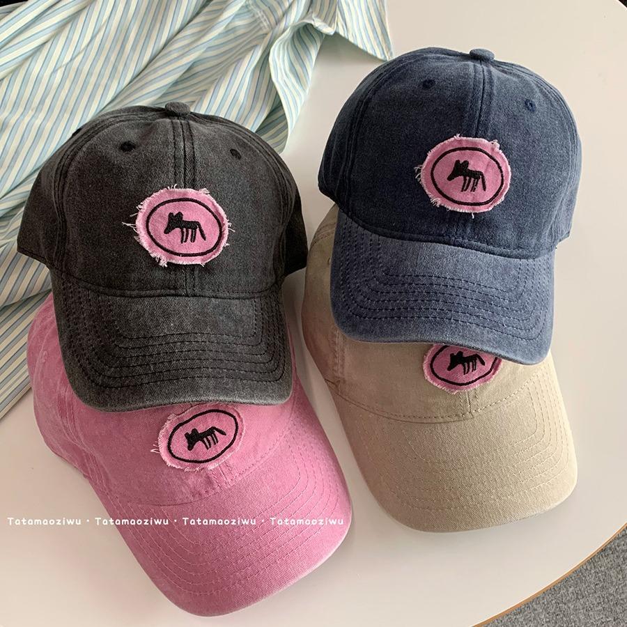 Kreskówkowa czapka bejsbolowa z haftem małego lisa dla kobiet, nowy styl z dużym rondem zakrywającym twarz, regulowana, włosy i głęboka góra czapki bejsbolowej