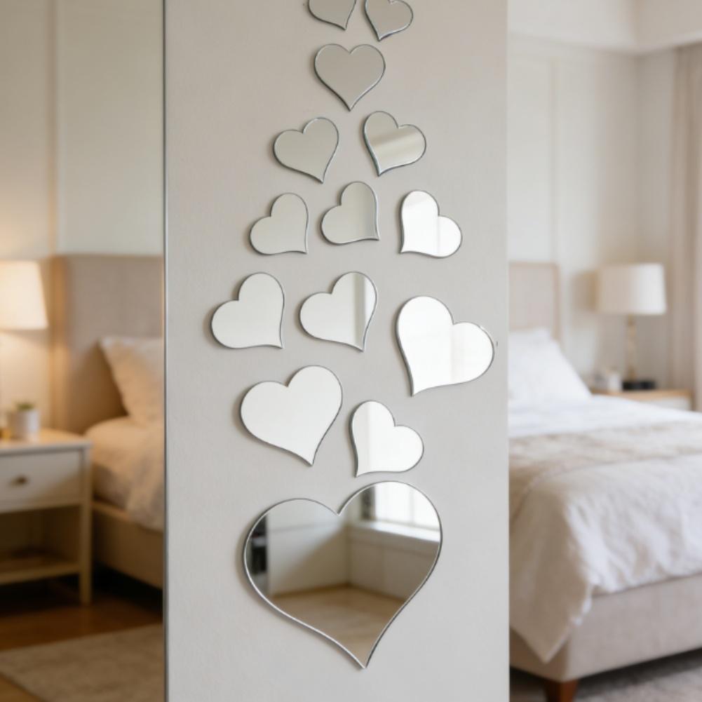 Adesivo da Parete Specchio a Forma di Cuore in PVC Autoadesivo per Decorazione Casa Elegante Adatto per Soggiorno Camera da Letto e Studio