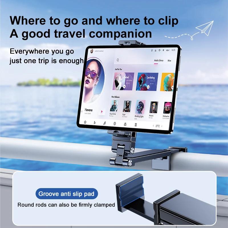 Oatsbasf Airplane Essential Tablet Holder for Travel Handfree Tablet Mount 360°Rotable Folding Tablet Stand for Plane Tray Table