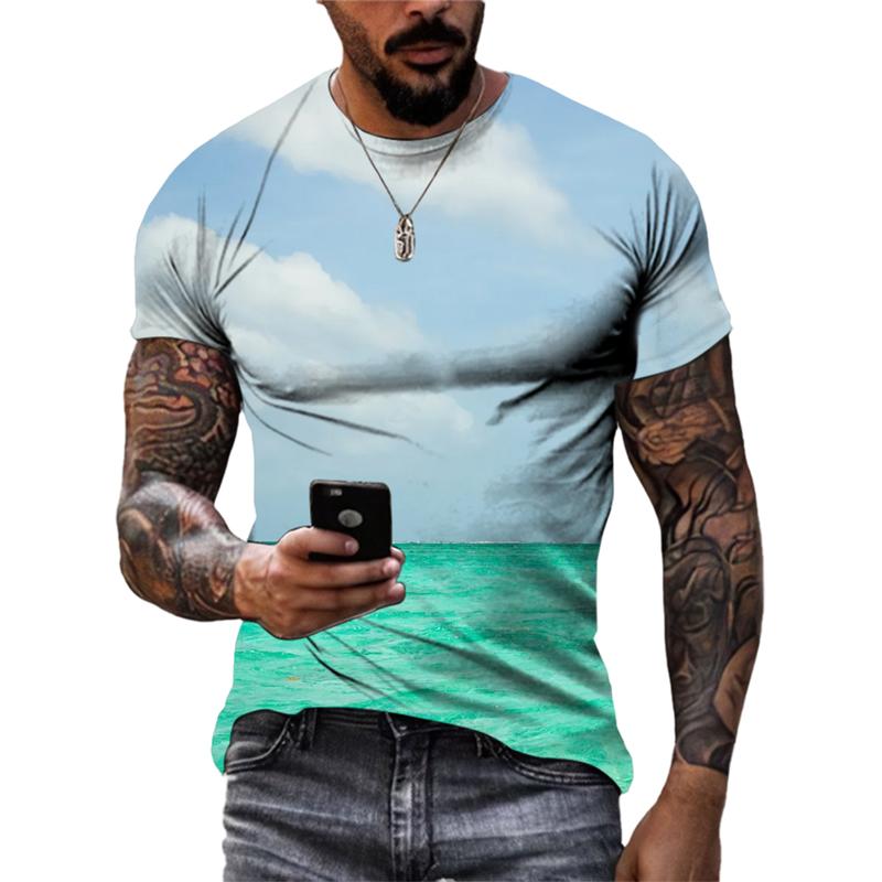 Sommersollys Havbølge Sand Casual Stil grafiske t-skjorter Mote Nye Menn Fritid Trykket Rund Hals Kortermet T-skjorter Topper