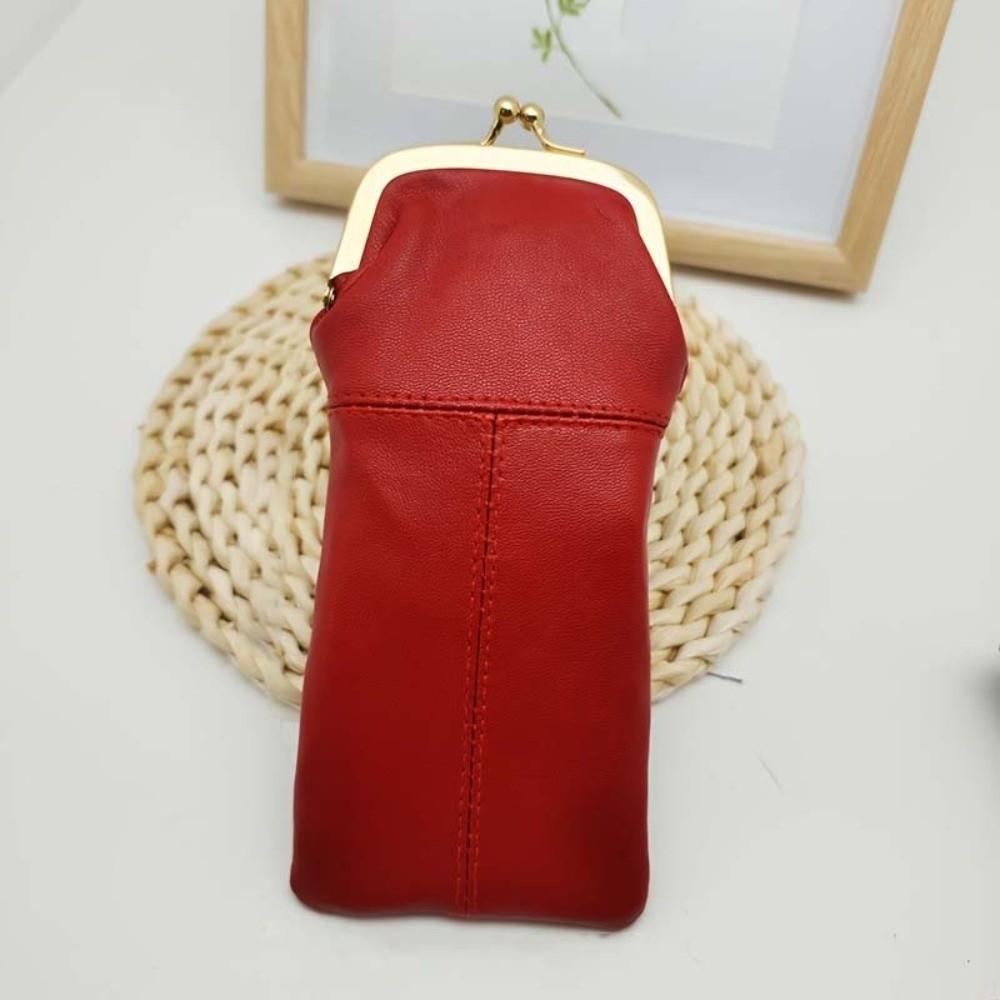 Multi-Functional Leather Kiss Lock Purse Secure Closure Vintage Sunglasses Pouch Daily
