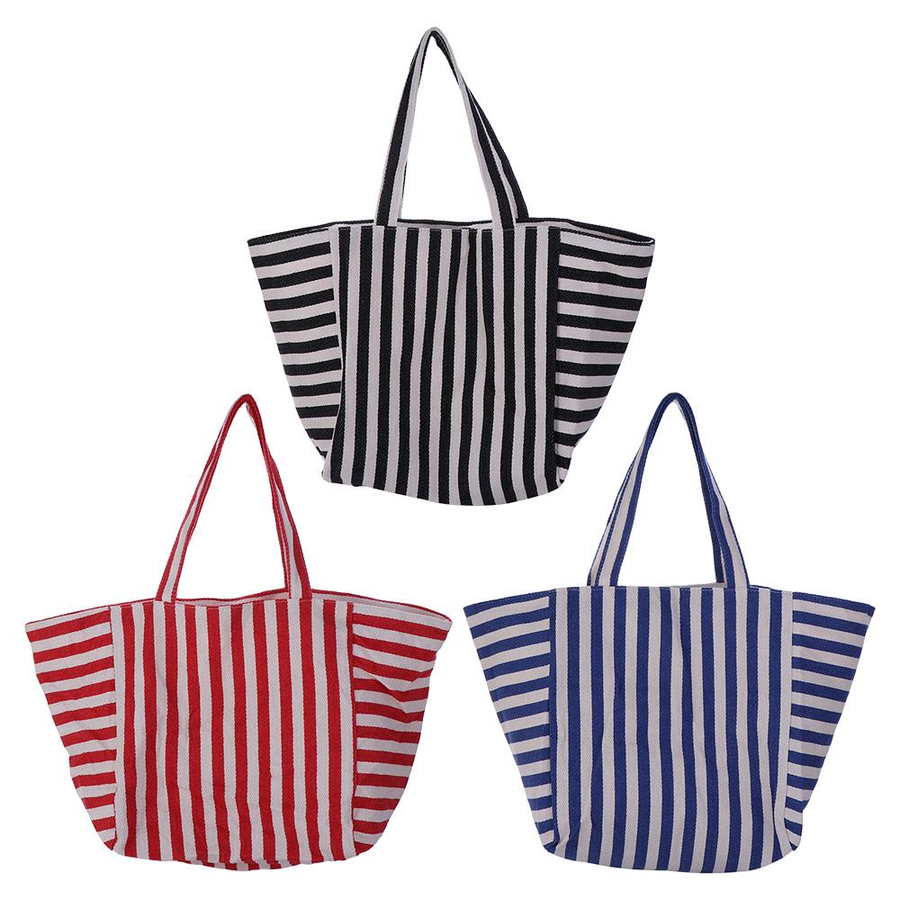 Shopping Bag Cloth Shoulder Bag Canvas Felt Handbag Versatile Stripe Underarm Bag  Travel