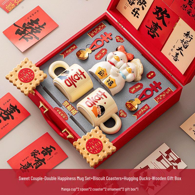 Ceramic Wedding Gift Coffee Cup Set with Coasters