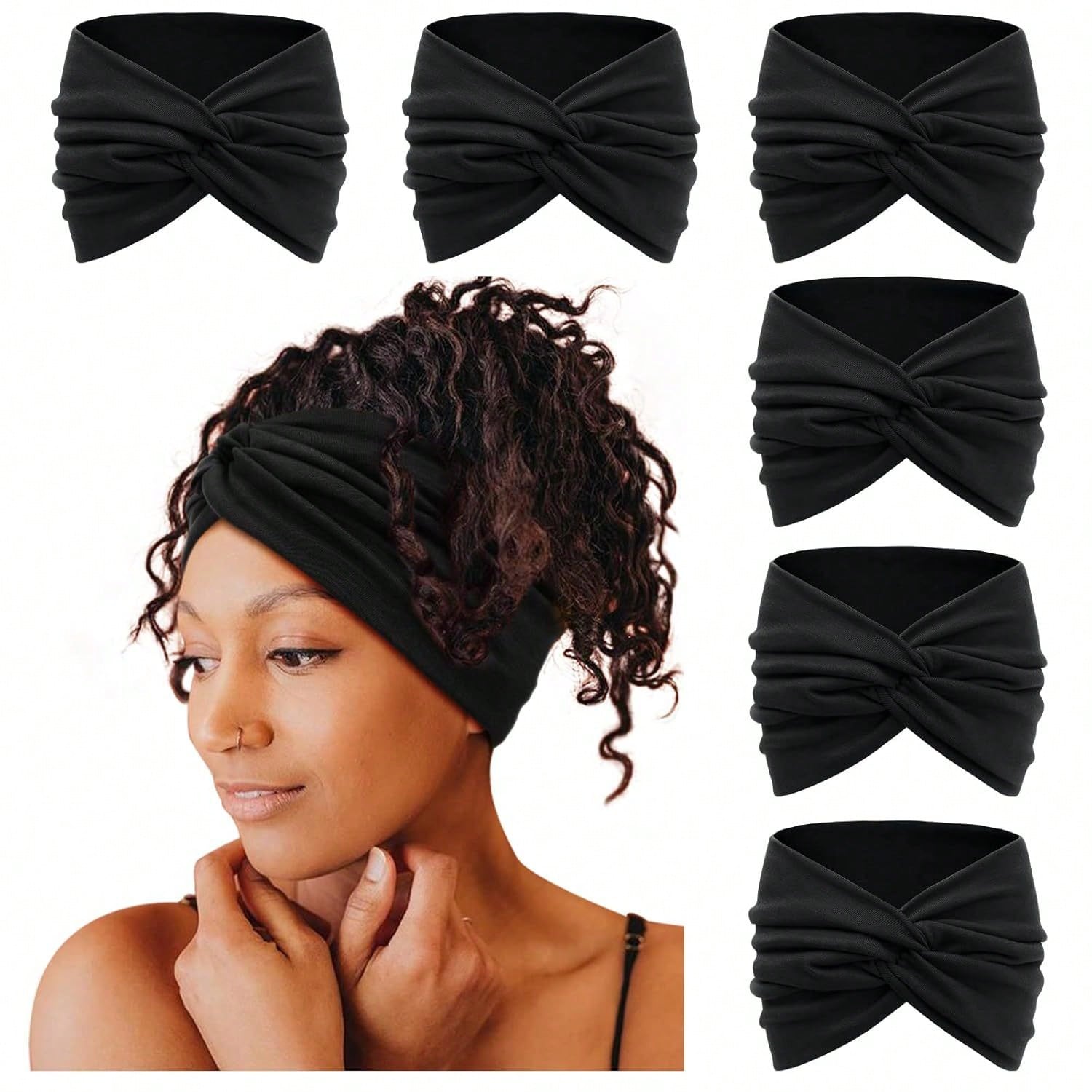 Bohemian Brede Haarband, Zweetabsorberende Yoga Hoofddoek black