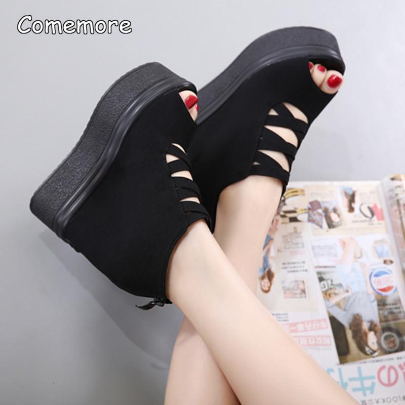 Wedges Peep Toe Shoes 13CM Super High Heel Spring Summer Platform Height Increasing Sandals Women's Fashion Sandalias De Mujer