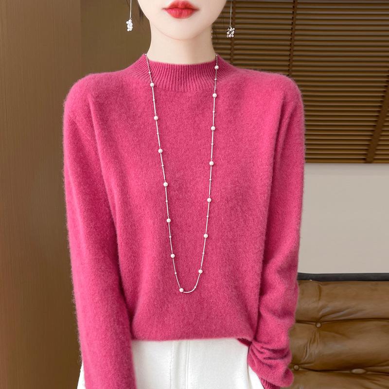 Autumn and Winter Women's Half High Neck Warm Sweater Knitted Pullover Sweater