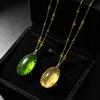 Big Oval Crystal Long Pendant Necklace for Women Statement Green Minimalist Jewelry for Daily Party Use