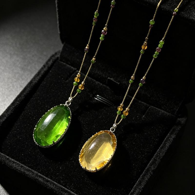 Big Oval Crystal Long Pendant Necklace for Women Statement Green Minimalist Jewelry for Daily Party Use