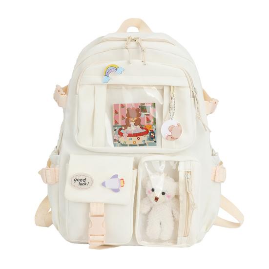 Studentryggsäck Ergonomisk ryggsäck med stor kapacitet med plysch björndocka för bok bärbar dator Retro Casual skolväska för tonåringar i skolresor