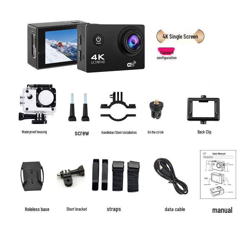 

4K Sports Action Camera with Anti-Shake, Touchscreen, Wireless Connectivity, for Cycling & Fishing