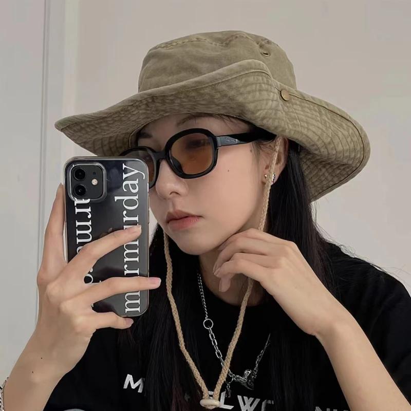 2025 Blue Cowboy Bucket Hat with String Men Denim Beach Sun Hat for Women Outdoor Hiking Couple Bob Panama Summer Fisherman Hat