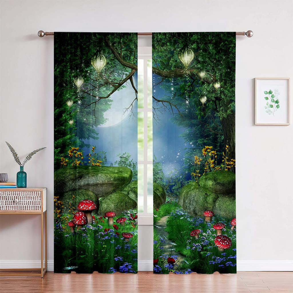 3D Cartoon Fantasy Mushroom Curtains Children's Favorite Room Bedroom Decor Curtains 2 Panels Living Room Den Balcony Decor