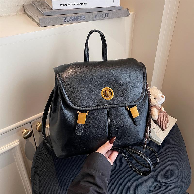 Schoolbag Casual Simple Backpack Women's 1011 New Trendy Commuter Backpack Daily Versatile Large Capacity Soft Leather Popular School Bag