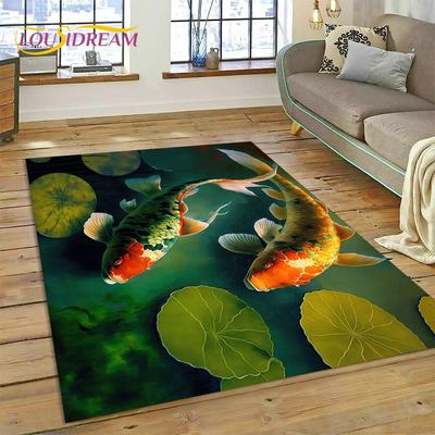 Naturalize Koi Sazan Yin Yang Balık Karikatür Halı Halı Ev Oturma Odası Yatak Odası Kanepe Paspas Dekor, Çocuk Alan Kilim kaymaz Mat
