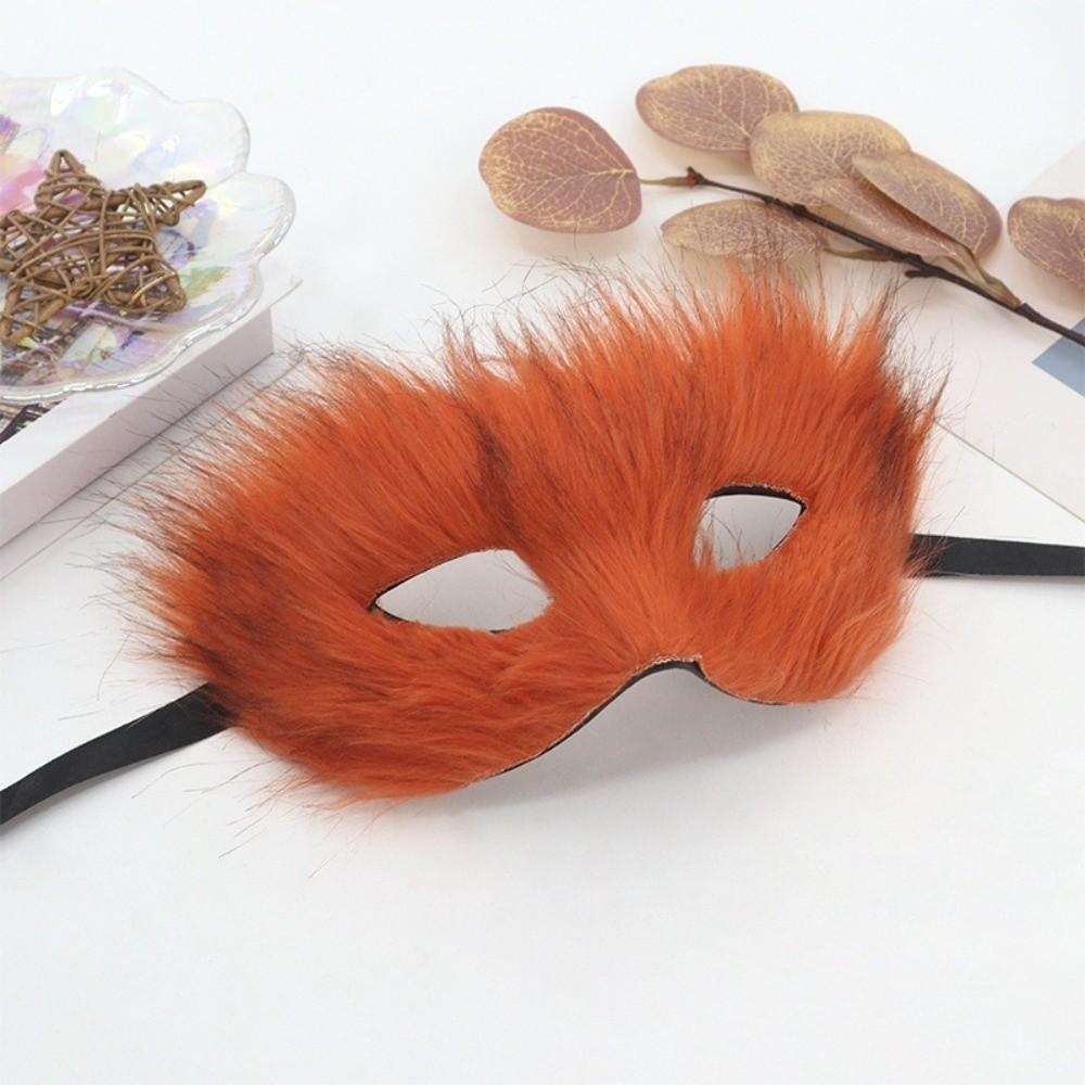 Animal Half Face Mask Long Furry Masquerade Mask Simple Halloween Plush Mask  Festival Atmosphere
