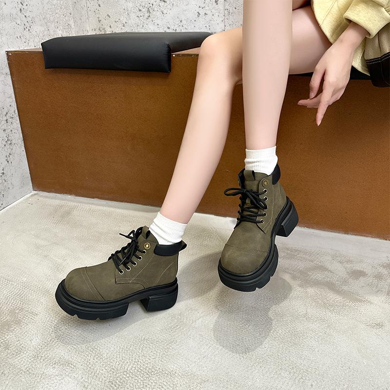 European Station Leather Martin Boots Women's 2025 New Retro Short Boots Women's Big Head Tooling Boots Children's Platform Casual Shoes