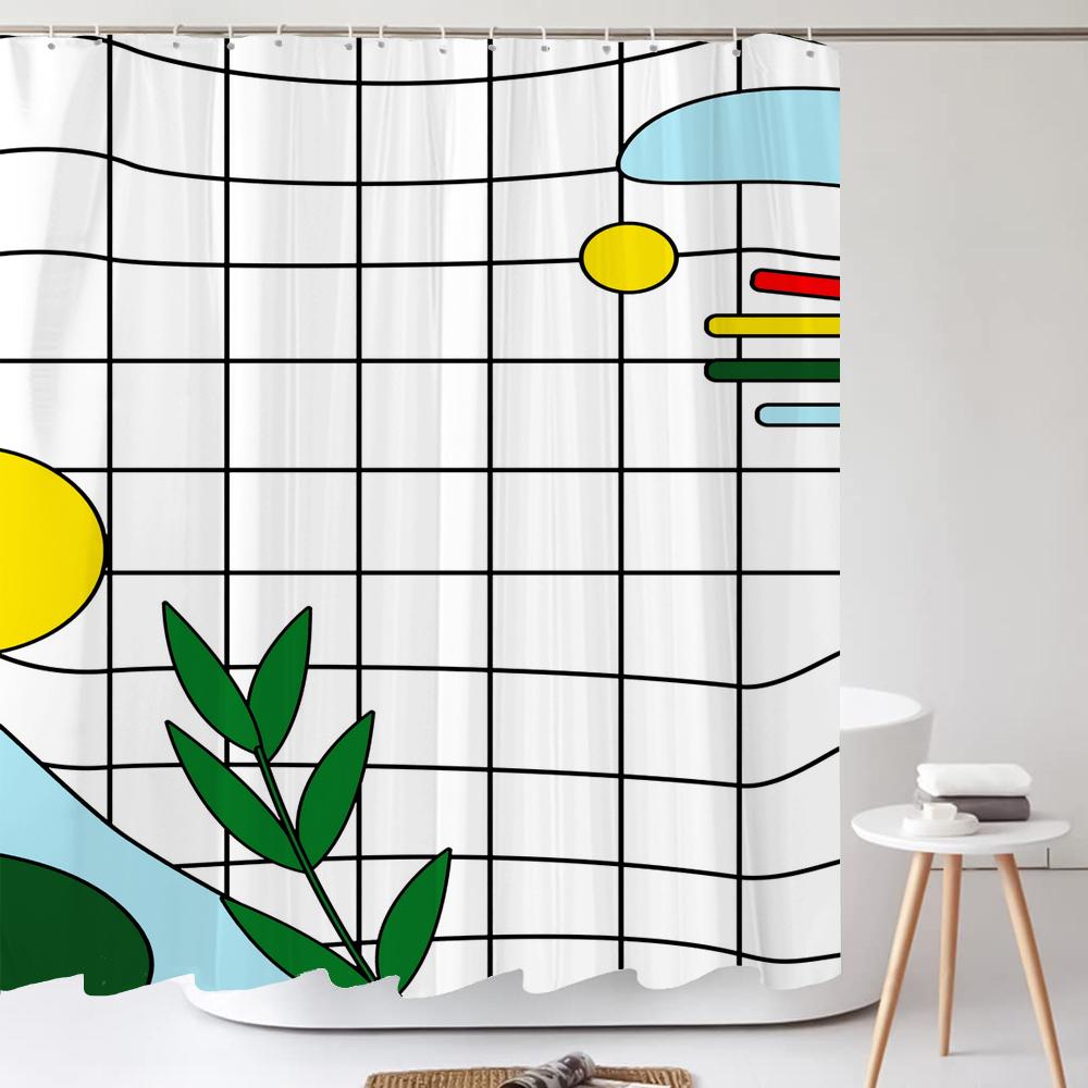 Green Plant Leaf Cactus Shower Curtain Printed Modern Nordic Minimalist Polyster Bathroom Curtain Home Decor Curtain with Hooks