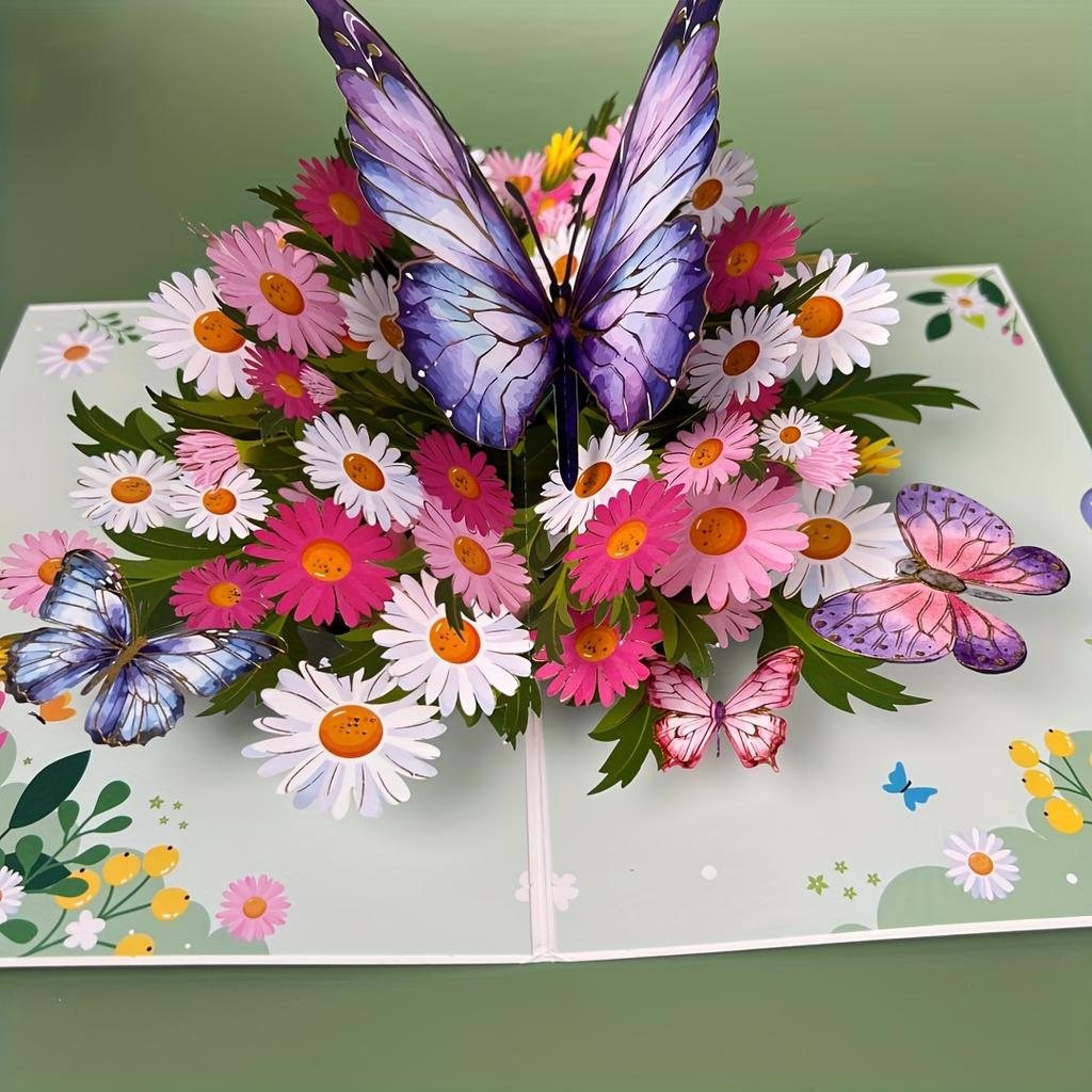 1pc Card Vibrant 3D Pop-Up Greeting Card with Colorful Butterflies & Daisies -for Birthdays, Teacher Appreciation, Thanksgiving