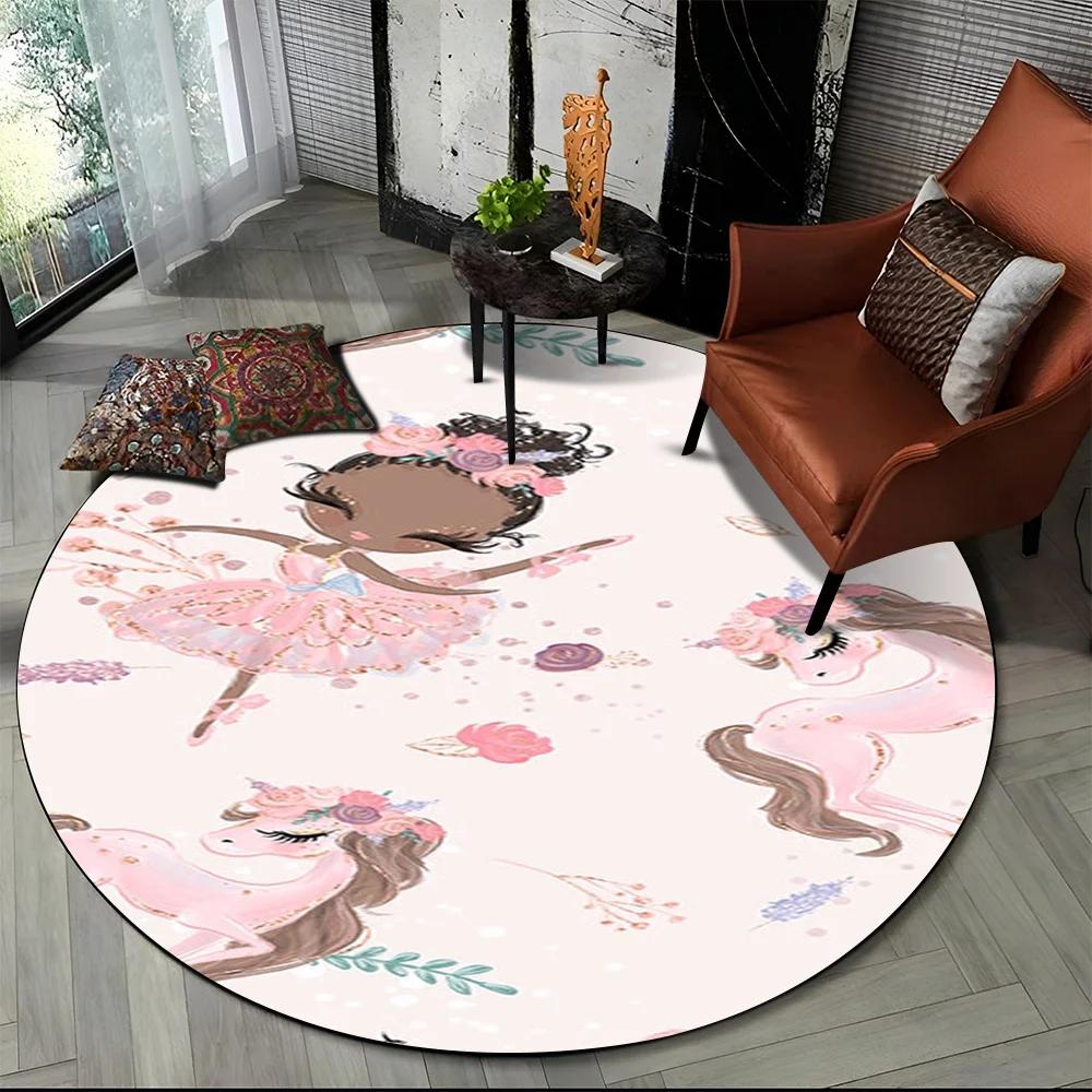 Cartoon Ballet Girl Fairy Ballerina Flower Round Carpet Rug for Living Room Bedroom Child Decor,Pet Area Rug Non-slip Floor Mat