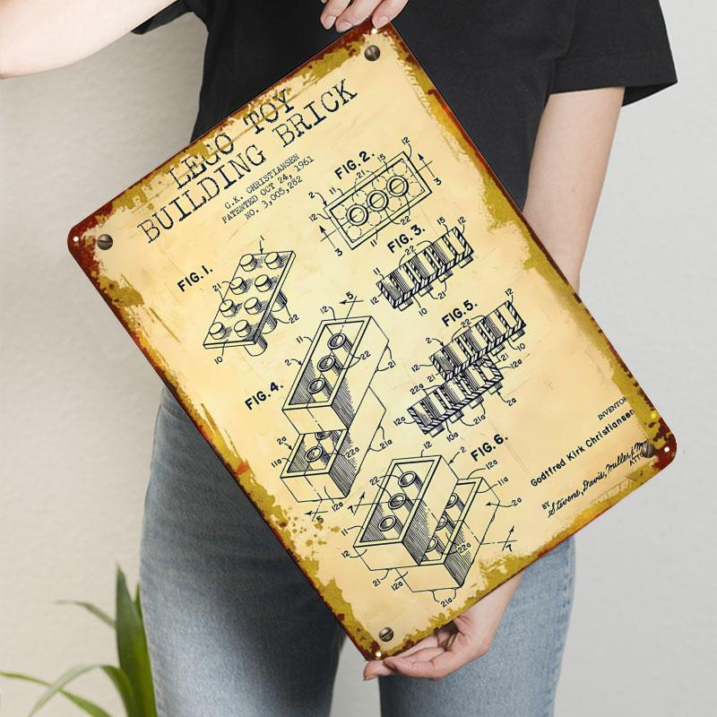 Lego Toy Building Brick Sign Blueprint Poster Vintage Interior Decoration Custom Metal Tin Signs for Wall Art Decoration Retro
