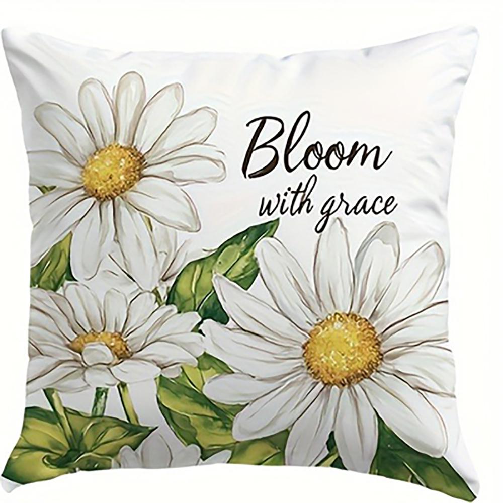 Daisy Hello Spring Floral Pillowcasebedroom Sofa Decorative Cushion Cover With Zipper Soft Cushion Cover
