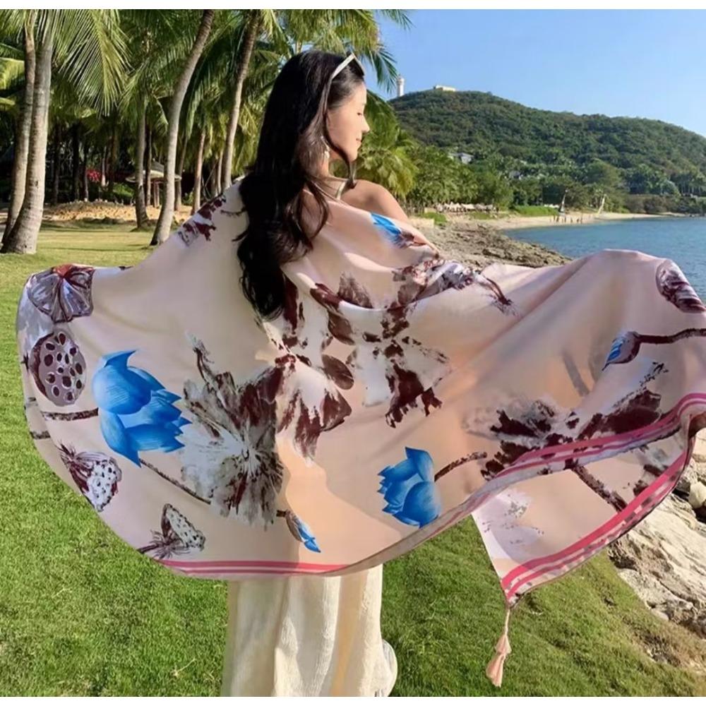 Chaka Salt Lake Great Northwest Tourism Ethnic Style Scarf Silk Scarf Women'S Summer Seaside Beach Shawl Sunscreen Thin