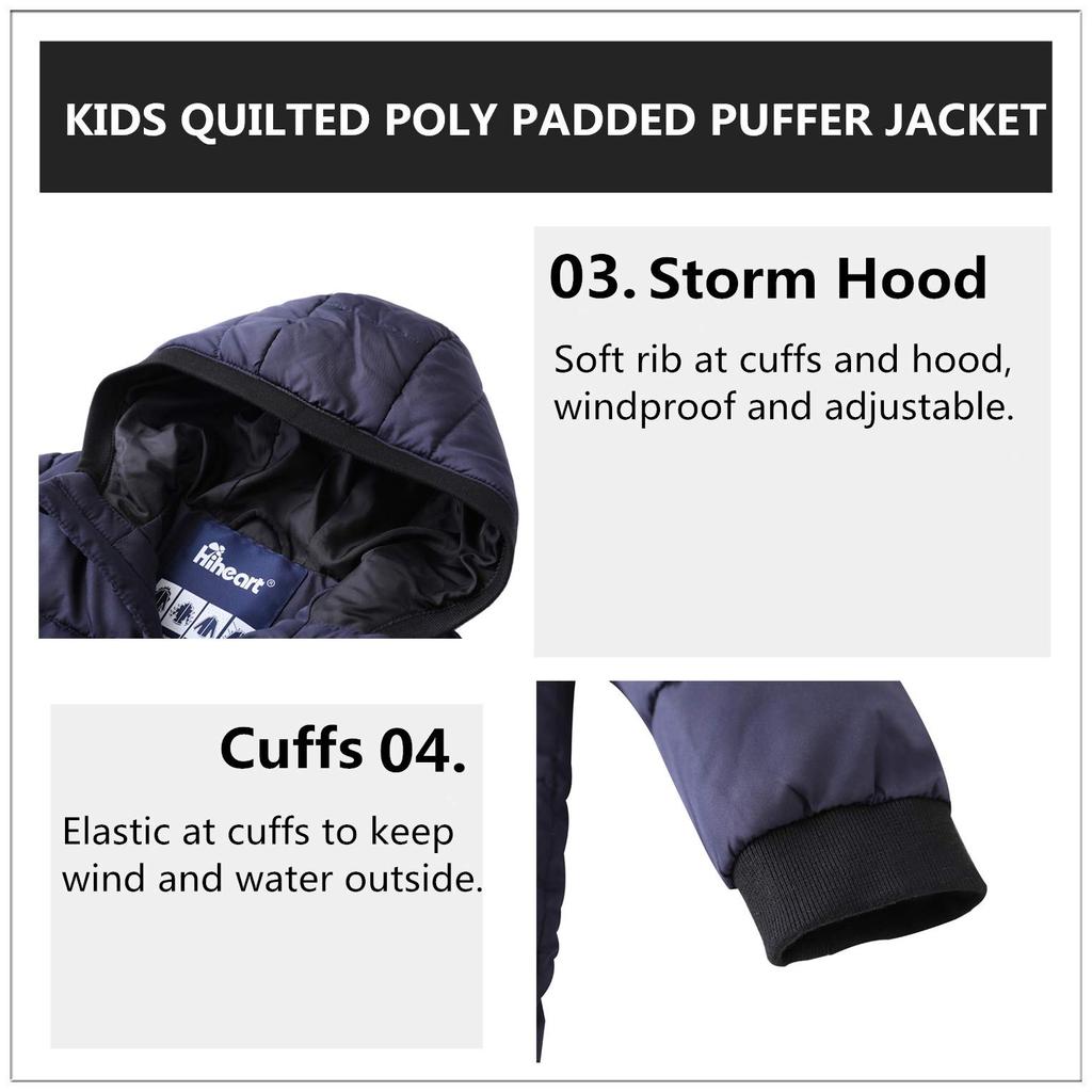 Hiheart Padded and Perfect for Fall and Size 110 Kids' Jacket, Coat, Hooded, Fleece-Lined, Windproof, Cold-Proof, Winter, Navy,