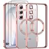 Hülle für Samsung Galaxy S26, Schutz mit magnetischem Kreis, Rosa Rand - 2 Gehärtete Gläser