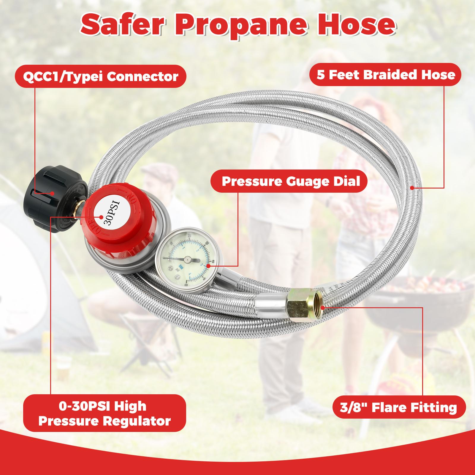 5FT Stainless Steel Brass Propane Regulator And Hose 30 PSI Adjustable Extension Hose Copper Propane Refill Hose for Turkey Frye
