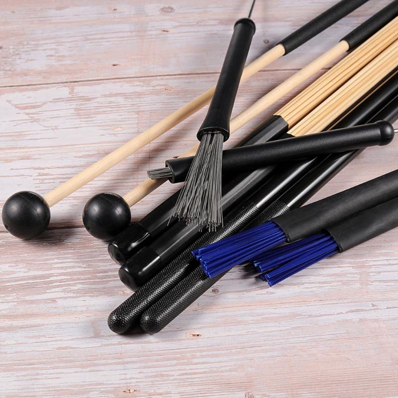 Complete Drum Accessories Comprising Assorted Drumsticks Brushes Mallets Bamboo Rods Waterproof Storage Bag with Pocket