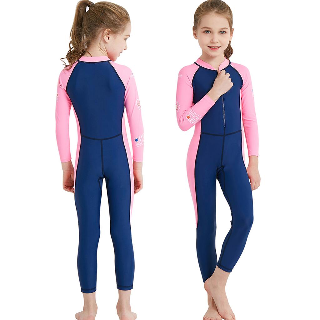 Children One Piece Diving Suit Long Sleeve Fast Dry Swimwear Snorkeling Wetsuit(female Dark Blue XXL)