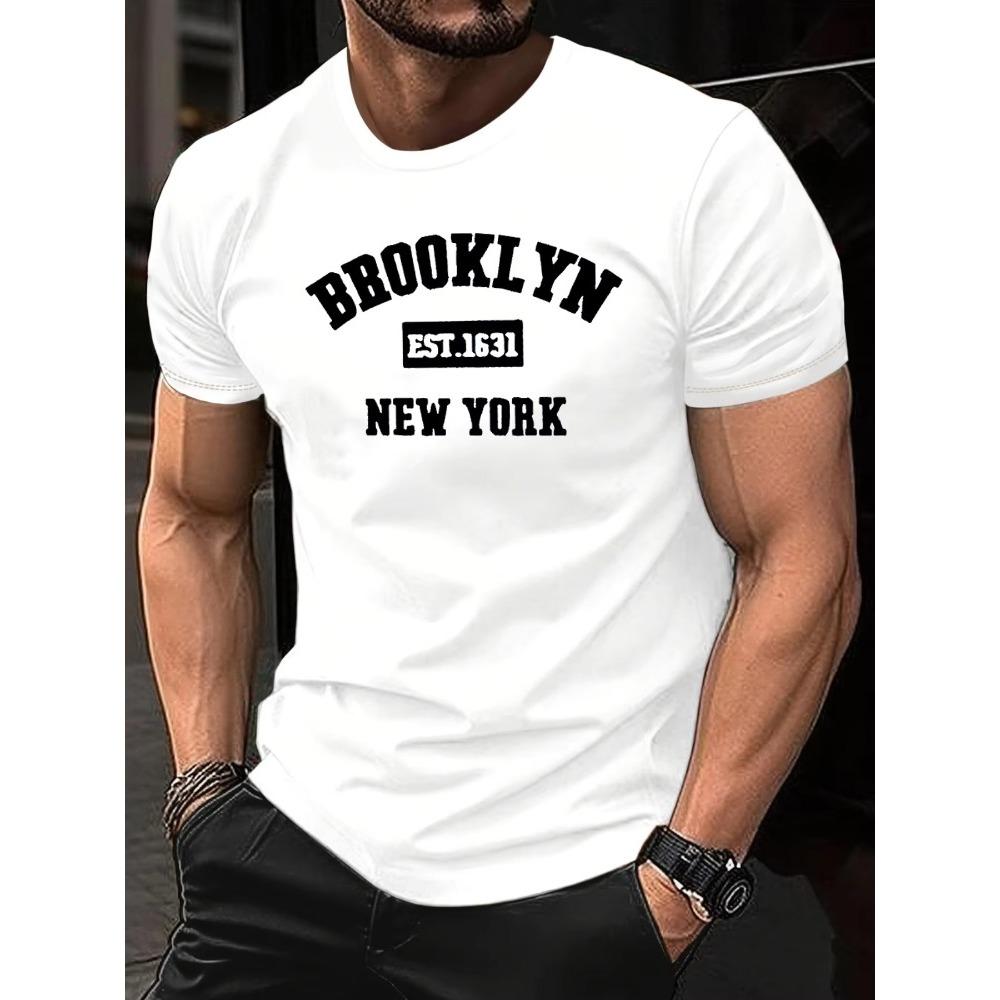 Men's Summer Cotton Fashion Loose Brooklyn EST 1631 Printed Sports Round Neck Short Sleeve T-shirt Top