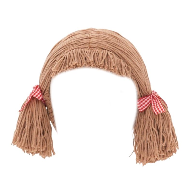 

Детская шляпа-парик ручной работы с плетеной прической со средним пробором, реквизит для фотосессий для комфорта и моды в холодное время года хаки