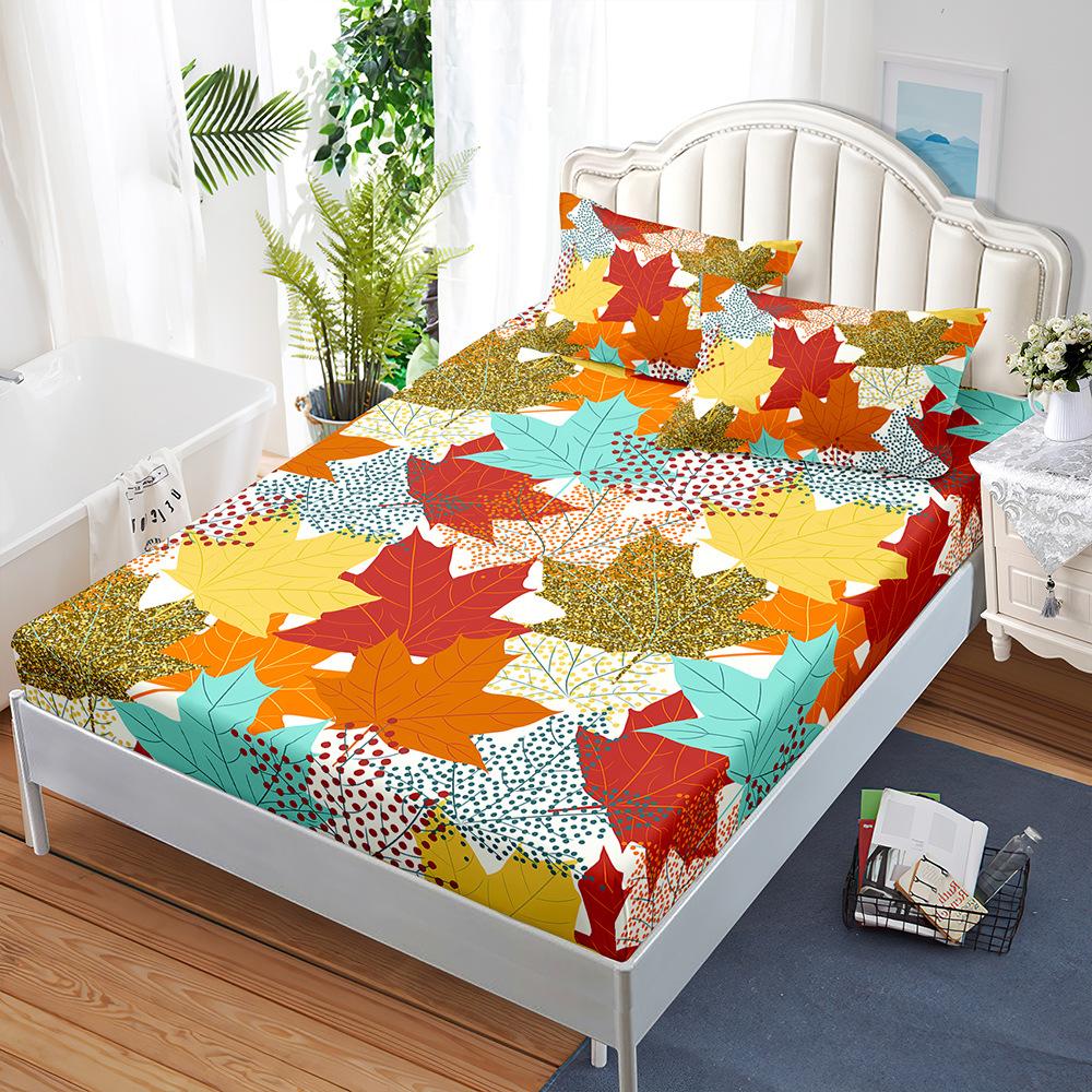Three-Piece Mattress Set Fallen Leaves Autumn Bedspread Pillowcase Mattress Protective Cover