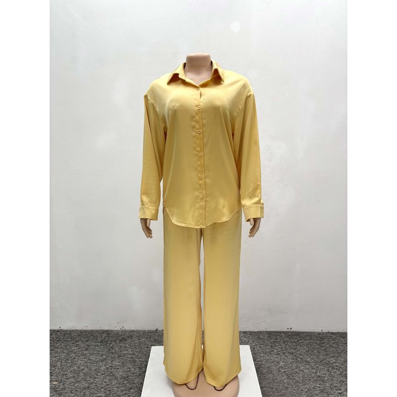 

Западный стиль Мода Повседневный Свободный Комплект рубашки с длинным рукавом и брюк Свободный Комплект рубашки и брюк Yellow XXL
